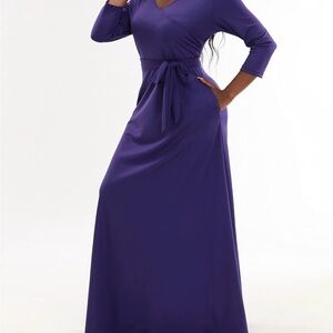 Elegant V-Neck Purple Maxi Dress